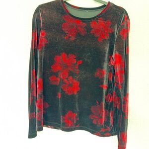 Velvet Dark Rose Red Floral Sparkle Glitter Whimsigoth Holiday Festive Top